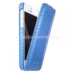 Кожаный чехол для iPhone 5 / 5S Melkco Premium Leather Case - Jacka Type, цвет Carbon Fiber Pattern - Blue